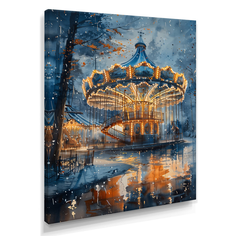 Carrousel cheval jaune et jaune, H 32 po x l 24 po x P 1 po, Toile tendue