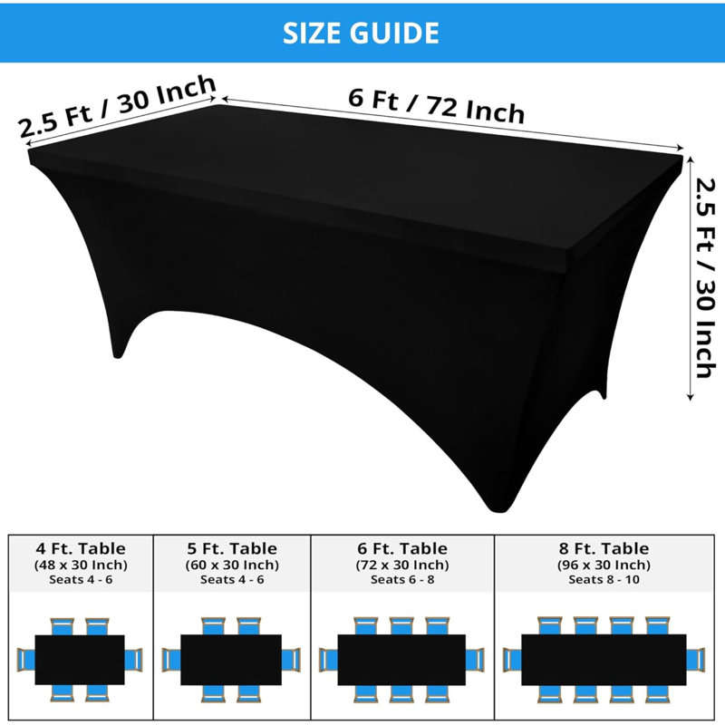 Spandex Tablecloth 2 Pack [6FT, Black] Tight, Fitted, Washable And Wrinkle Resistant Stretch Rectangular Patio Table Cover For Event, Wedding, Banquet & Parties [72Lx30wx30h Inch]