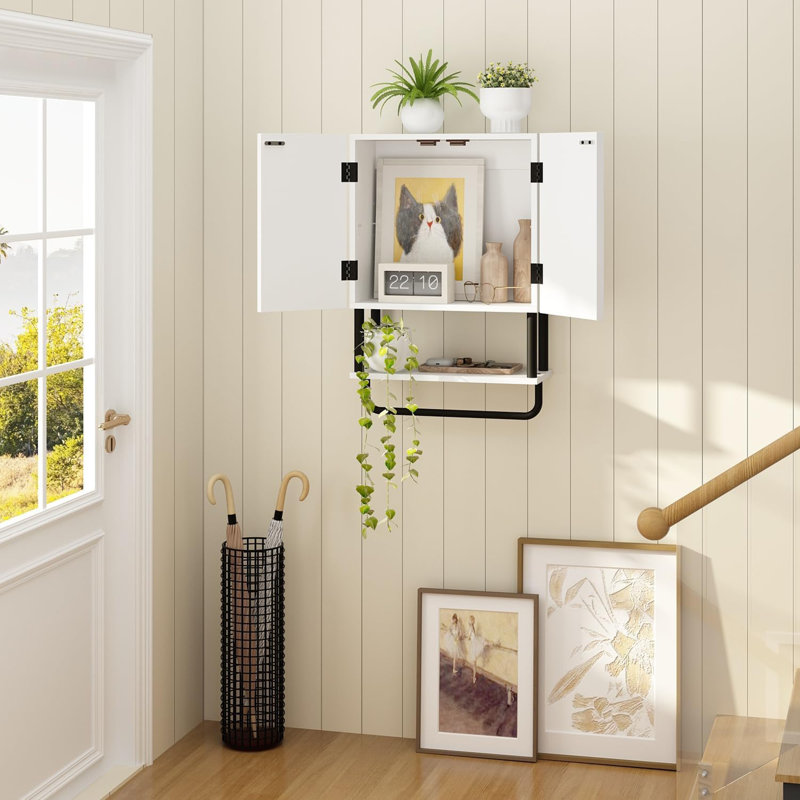 Over The Toilet Storage Cabinet with Adjustable Shelf and Towel Bar, White