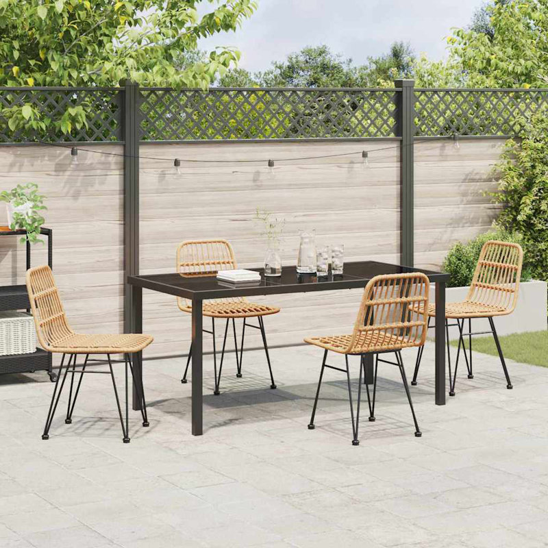 5 Piece Garden Dining Set Poly Rattan, 73cm H x 160cm W x 80cm D, Natural