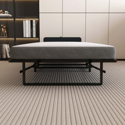 Structure de lit pliante en métal avec matelas en mousse avec poches, rangement facile et mobile avec 4 roulettes