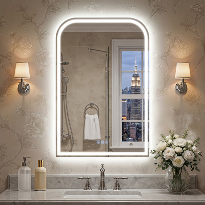 LED arched bathroom mirror, adjustable light, anti-fog glass
