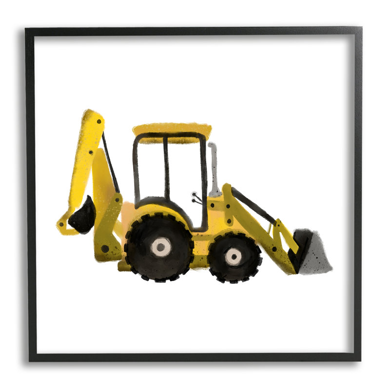 Véhicule de construction bulldozer jaune par Elizabeth Medley - impression, Giclée encadrée noir minuit