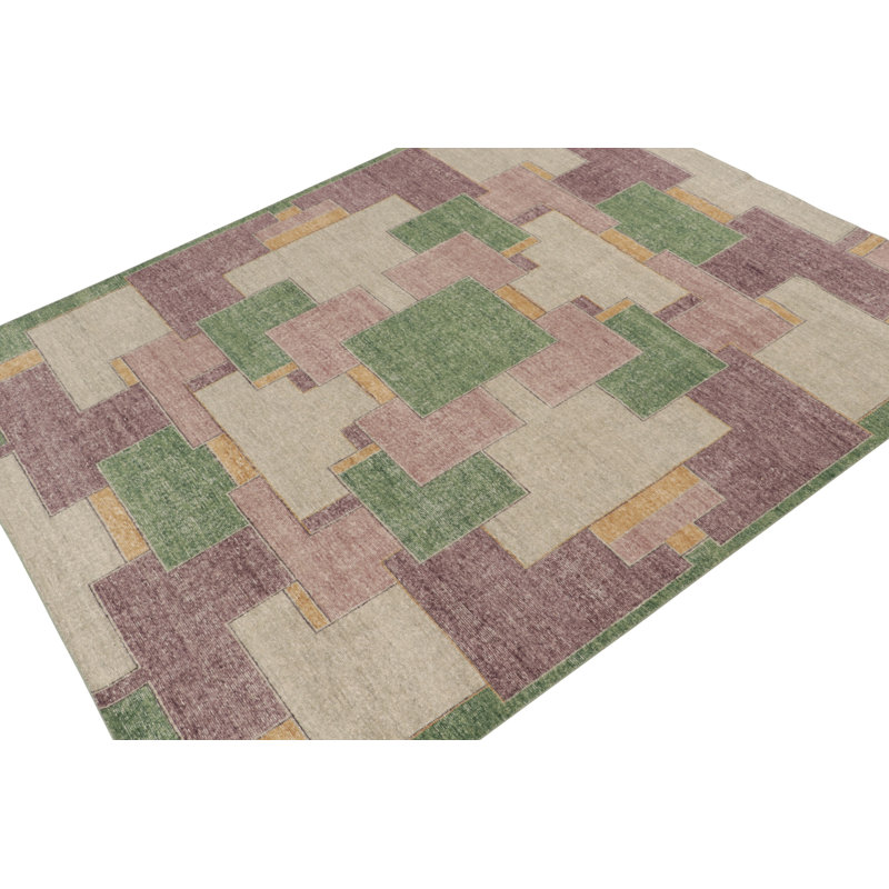 Distressed Homage Hand Knotted Wool Geometric Area Rug, Rectangle 6' x 9'