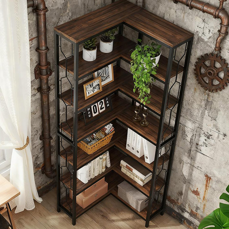 78.7-Inch Tall 7-Tier Industrial Corner Bookshelf With Smart Space-Saving Design And Heavy-Duty Storage Capacity.