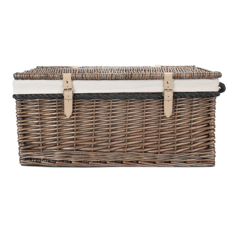 Wicker Rope Handled Trunk with Lining, Antique Wash/White