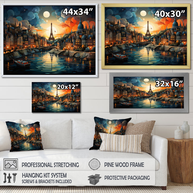 Mar treize Paris City of Lights III - impression, Cadre flottant doré, H 30 po x l 40 po x P 1,5 po