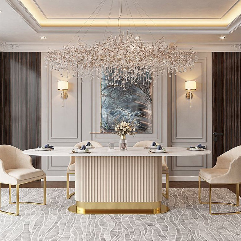 Table de salle à manger ovale luxueuse en pierre frittée de style italien