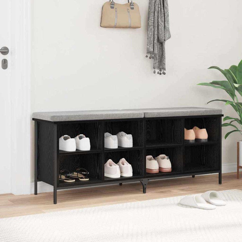 8 Pair Shoe Storage Bench, Black Oak