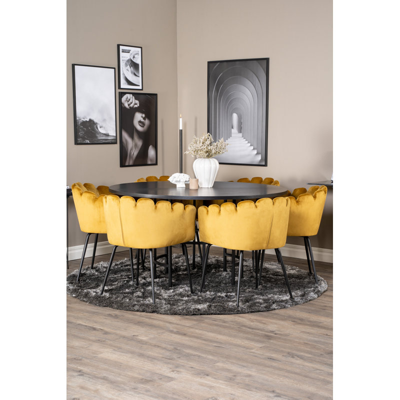 Glendale 6 -Person Steel Dining Set, Black, Black;Yellow, Yellow