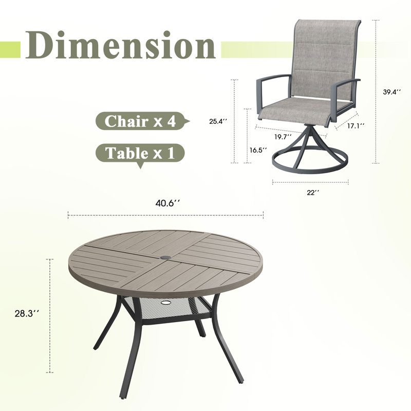 Ensemble repas pour 4 personnes avec chaises pivotantes 360 °, Noir/gris