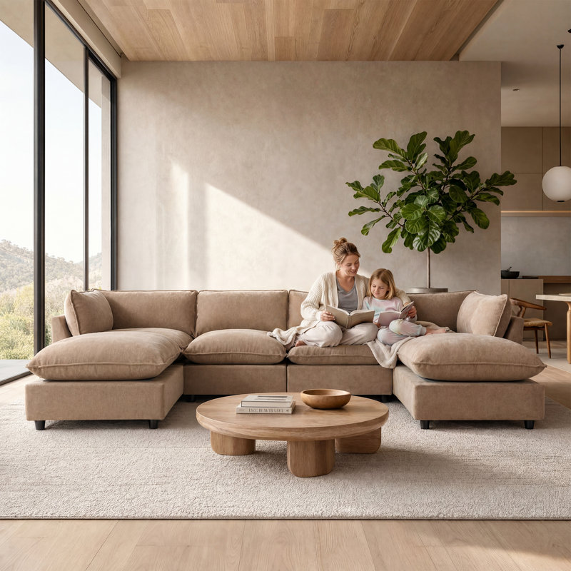 Canapé modulaire avec repose-pieds 31,5 po Annamaria, Chenille kaki