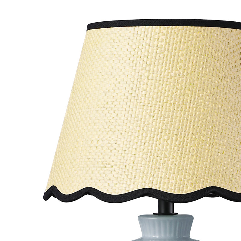 Lampe de table 12,9 "en céramique avec abat-jour en rotin réglable, avec ampoule G45, Bleu