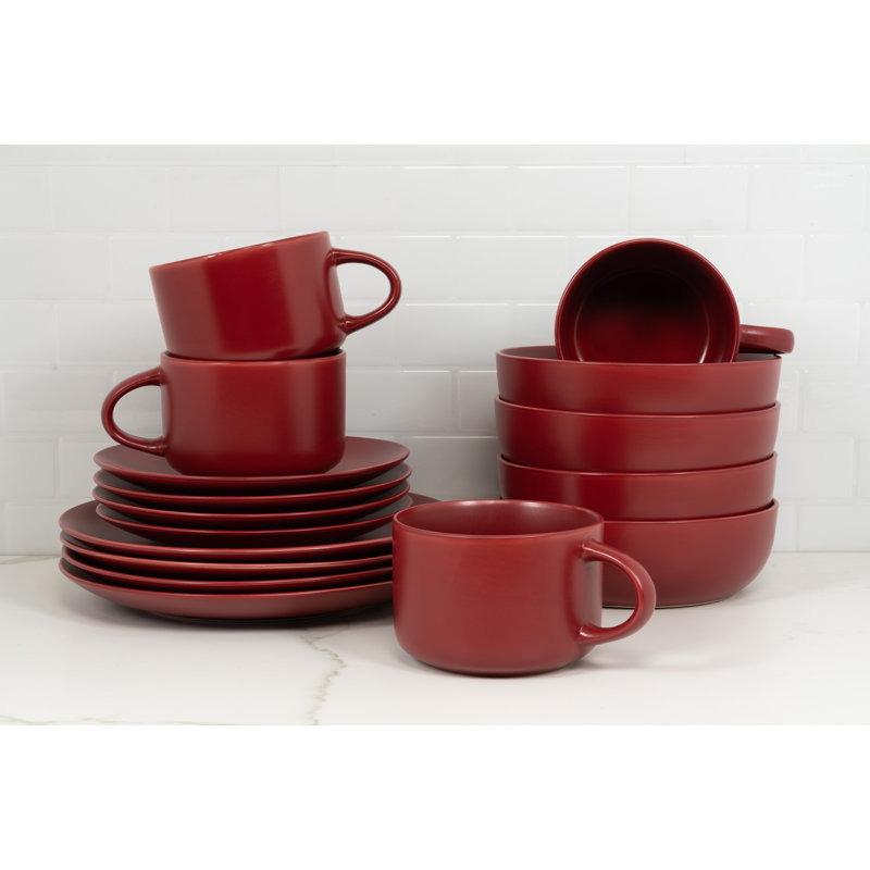 Wazee Matte 16 Piece Dinnerware Set, Service for 4, Red
