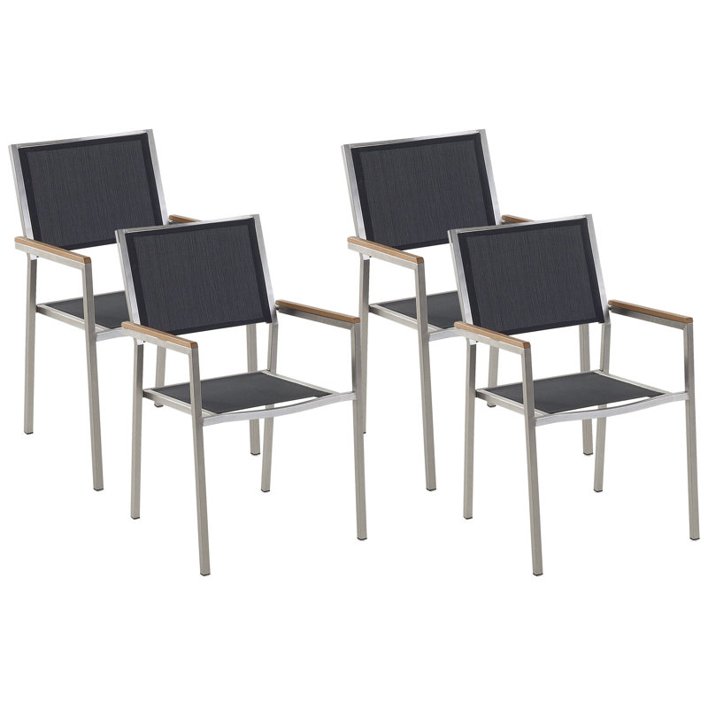 Faggion Stacking Patio Dining Armchair with Cushion, Black