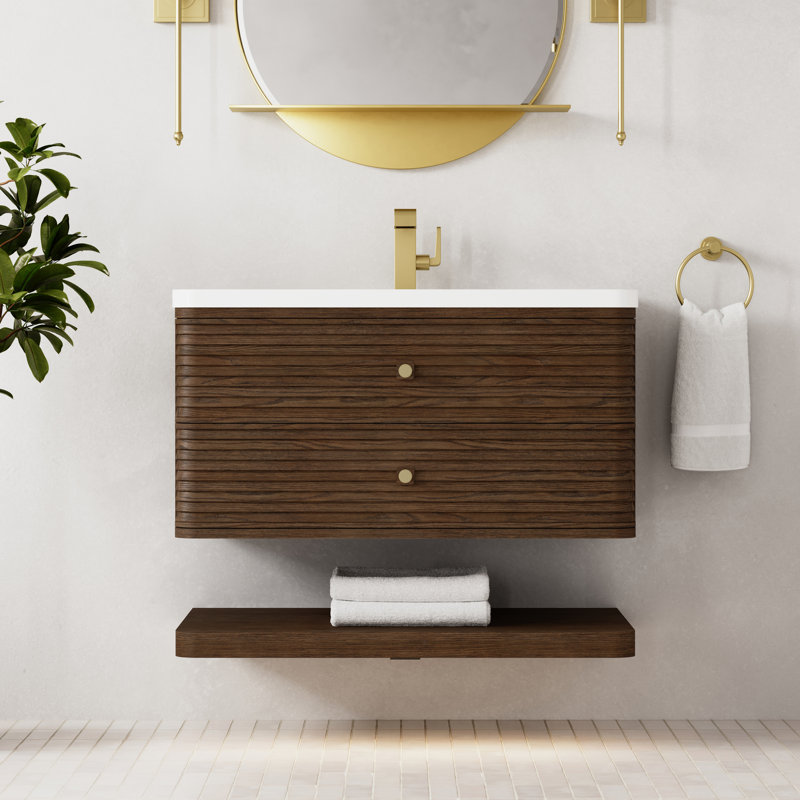 Allamari 36" W Single Vanity, White Zeus Silestone, Single-Hole, Sable Oak