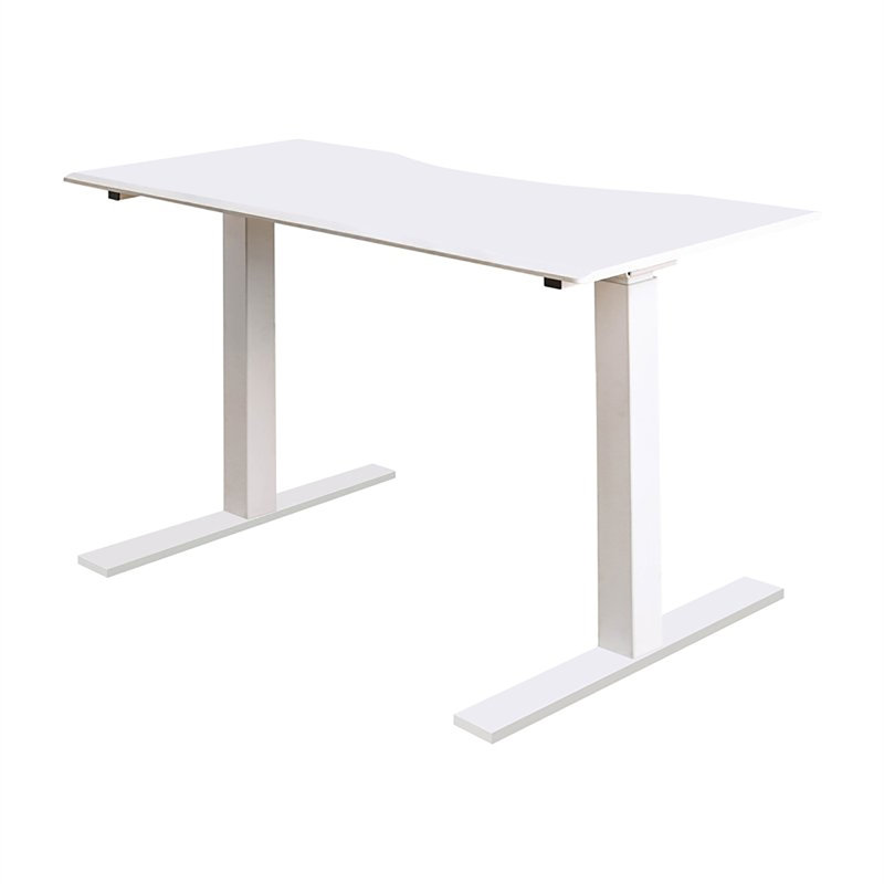 Veyron Adjustable Standing Desk with Power Outlet, White, 29.38" H x 59" W x 28" D
