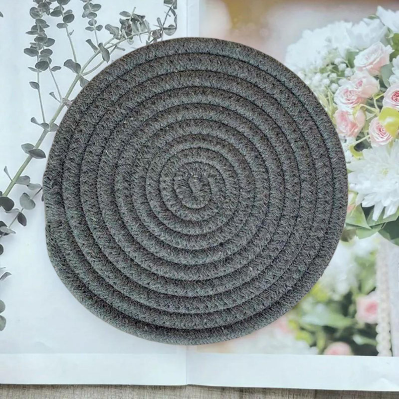 Ensemble de 4 napperons ronds en coton tressé à la main résistant à la chaleur, Dark Grey