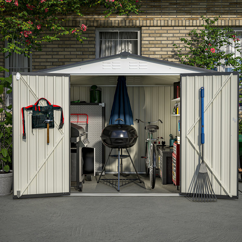 8 x 6 ft White and Gray Metal Outdoor Storage Shed