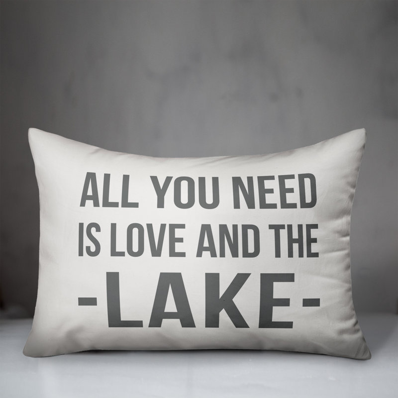 Textual Outdoor Throw Pillow, White/Gray