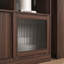 Armoire de bar moderne avec plateau tournant, armoire de salle à manger à hauteur de comptoir avec 6 espaces de rangement et 2 portes en verre nervuré pour la cuisine et le salon