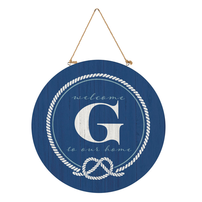 Monogramme de porte de bord de mer bleu 18 po, Bleu / blanc