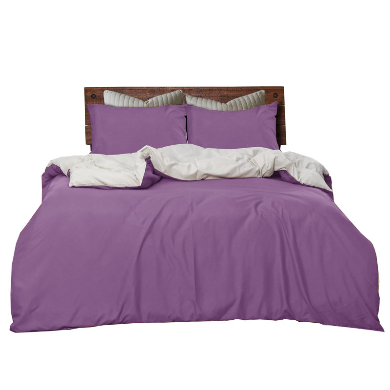 Jersen Microfiber Solid Colour Duvet Cover Set with Pillowcases Included, Single, Purple/Silver
