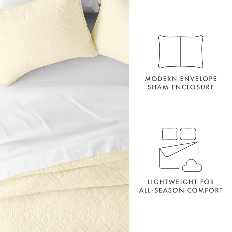 Yellow Twin Microfiber Quilted Coverlet Set