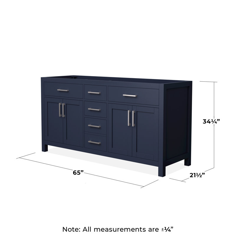 Base de meuble-lavabo double autoportante de 65 po Beckett seulement, Dark Blue/Brushed Nickel