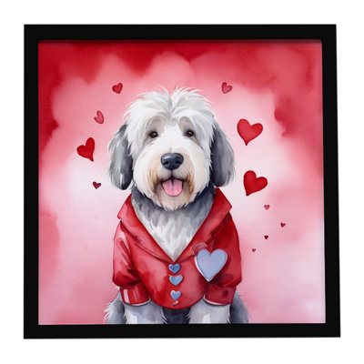 «Old English Sheepdog My Valentine», reproduction d'art encadrée