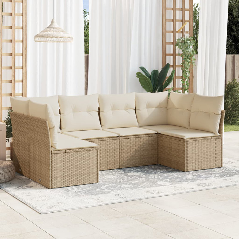 Garden Sofa Set PE Rattan, Powder-Coated Steel, Polyester, Beige, Black