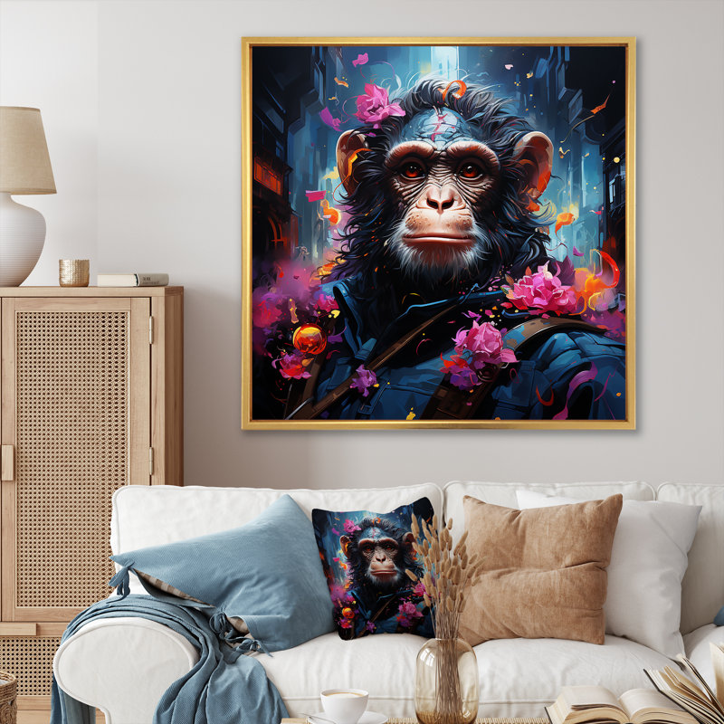 Floral, singe, art mural singe, Toile tendue, H 16 po x l 16 po x P 1 po