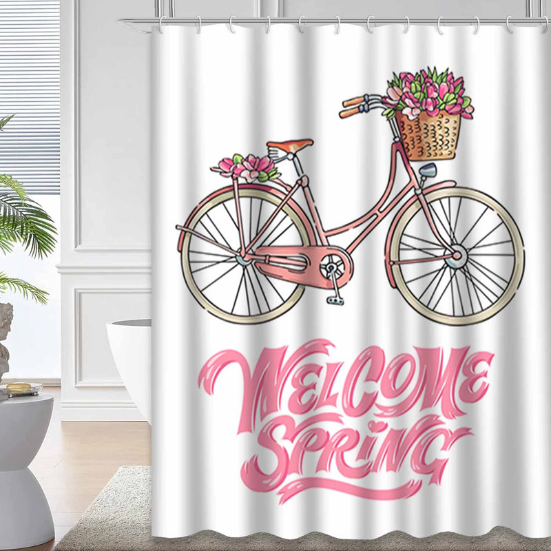 Rideau de douche rose avec 12 crochets, L 72 po x l 84 po