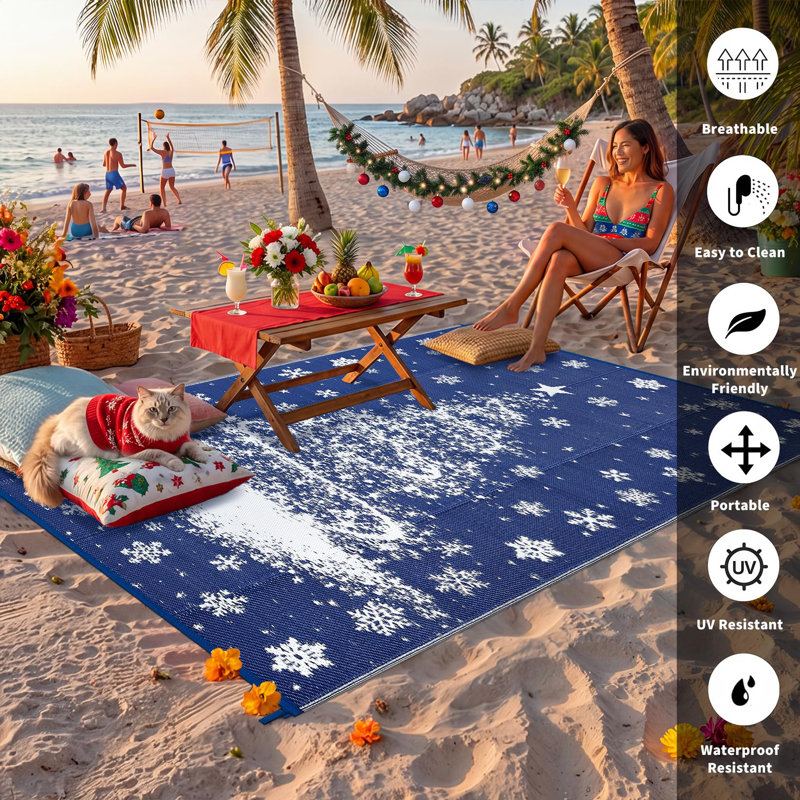 Tapis d'extérieur de Noël, tapis de fête d'extérieur, tapis de patio de Noël, Blue, 9*18