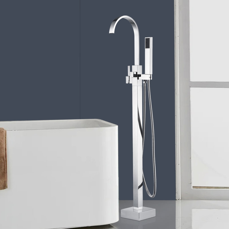 Robinet de baignoire monocommande à fixation au sol avec douche à main, Chrome