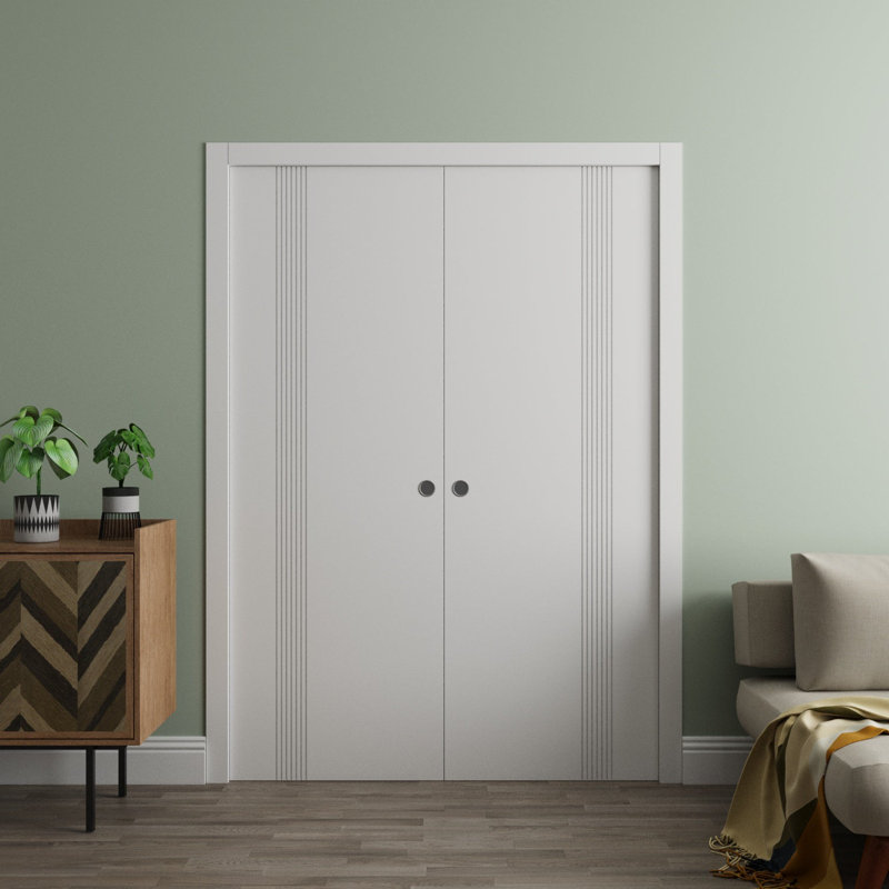 Portes coulissantes françaises à double poche - ESSENTIAL 0777 - Quincaillerie de rails - Portes intérieures modernes en bois massif pour chambre à coucher