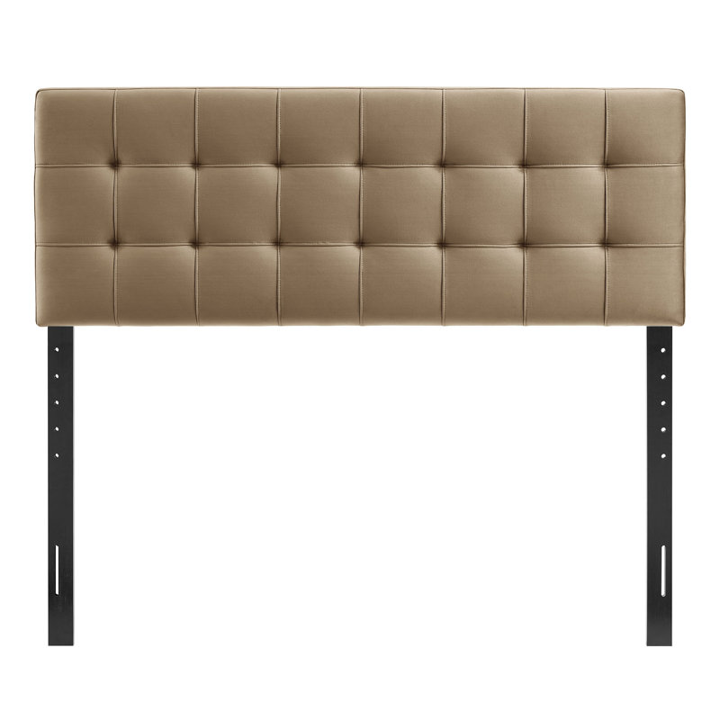 Tête de lit pleine grandeur en velours résistant aux taches Peyton, Taupe, Lit double
