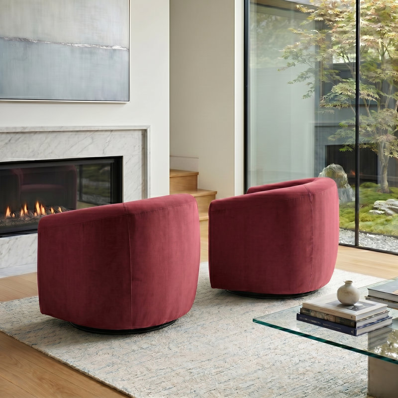 Fauteuil demi-tonneau pivotant en velours Tolliver, Red