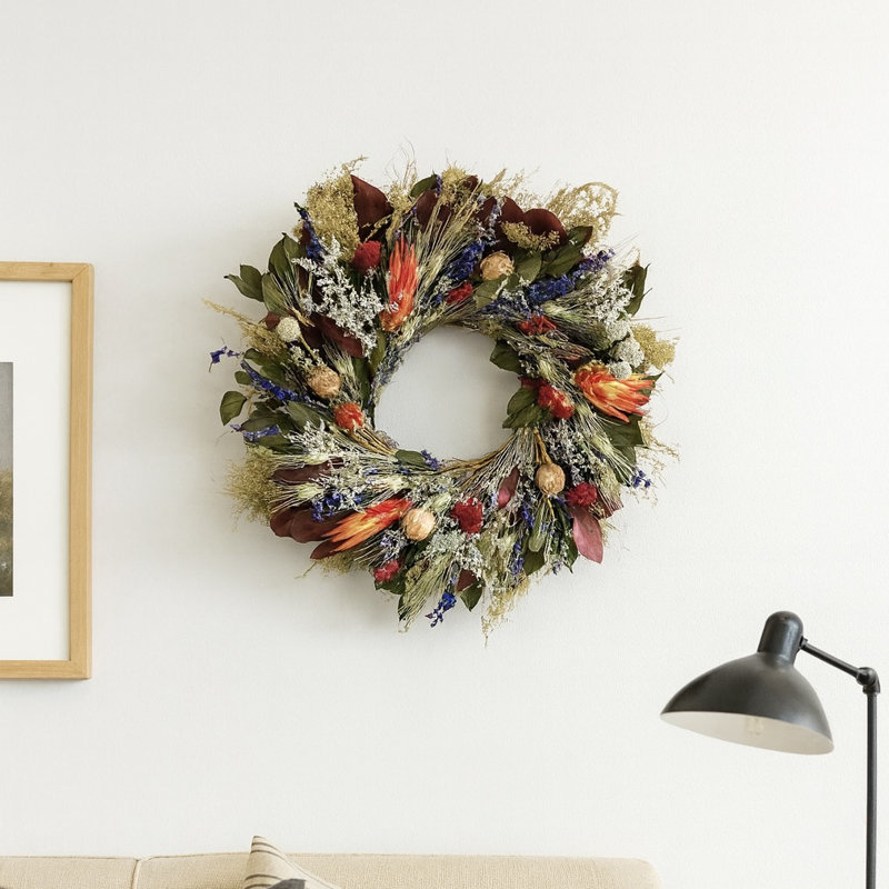 Dried Fall Villa Floral Wreath, 22" H x 22" W x 6" D