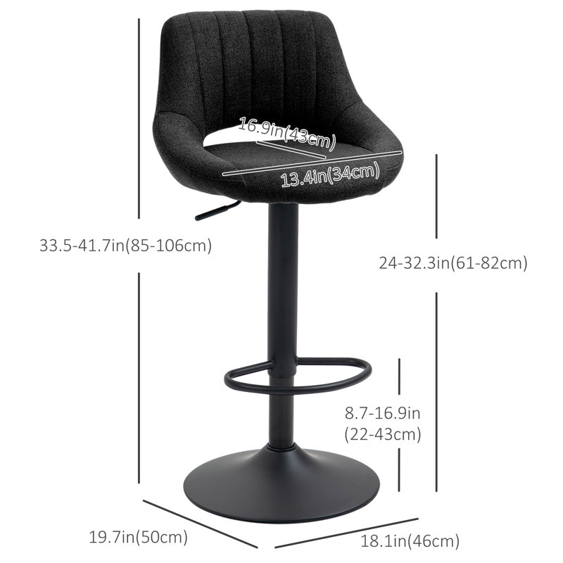 Kadaysha Swivel Upholstered Adjustable Height Counter Stool with Metal Frame, Black