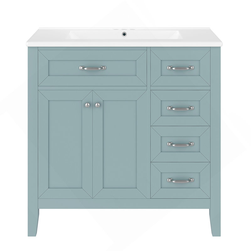 Ensemble de meuble-lavabo avec lavabo, avec tiroirs, cadre solide et panneau de fibres à densité moyenne pour une mise à niveau fonctionnelle et élégante de la salle de bain