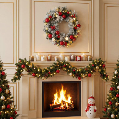 Couronne de Noël artificielle en pin pré-illuminée, fonctionnant sur piles, 45,7 cm / 55,9 cm / 61 cm, pour porte d'entrée ; couronne lumineuse en PVC à assembler soi-même pour décoration intérieure et extérieure couverte.