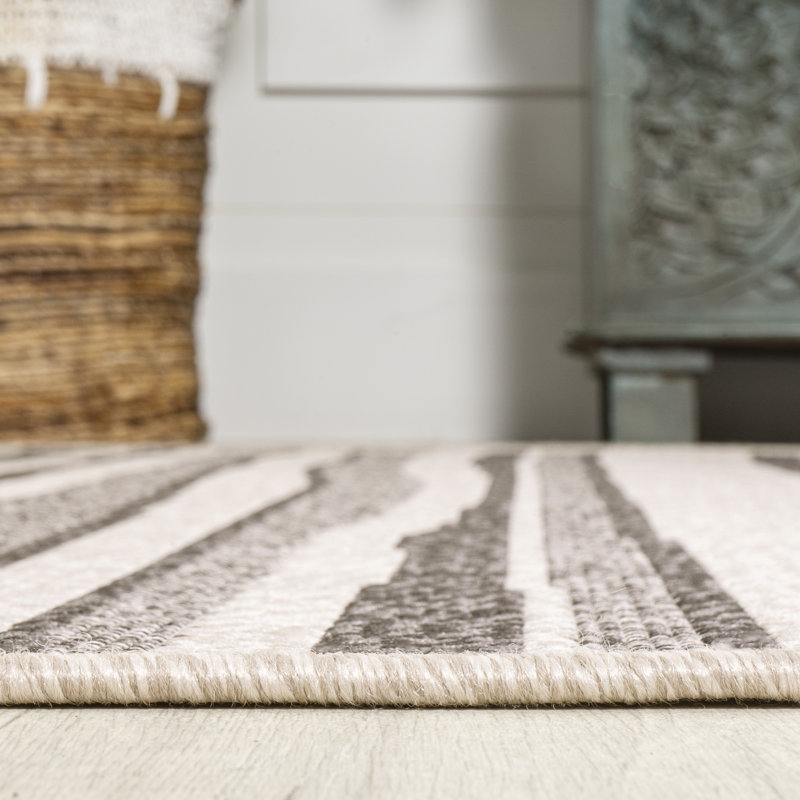 Clarisabel Wavy Stripe Modern Cream/Dark Gray Indoor/Outdoor Rug, Rectangle 2'11" x 5'