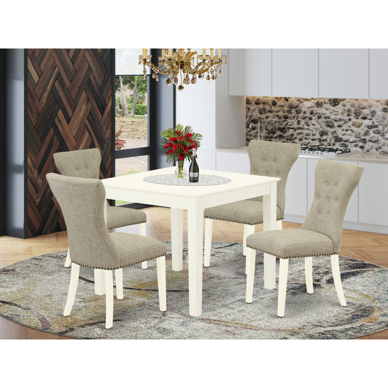 Ensemble de table de salle à manger 5 pièces pour 4 personnes comprenant une table de cuisine carrée et 4 chaises de salle à manger Parson en toile de lin blanc lin