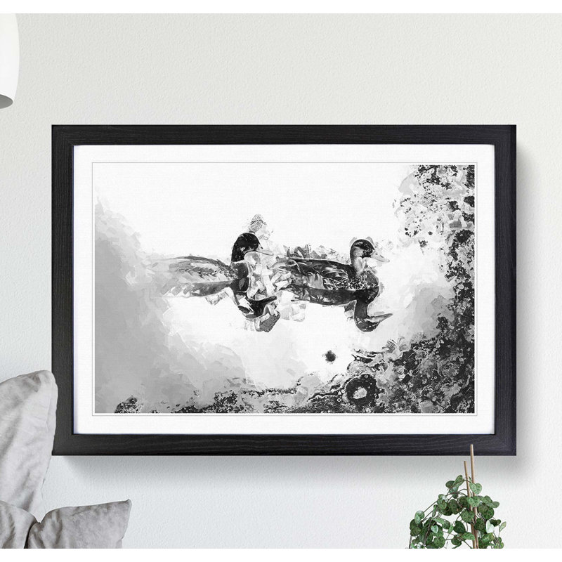 Mallard Ducks in Abstract - Picture Frame Painting Print, 40cm H x 60cm W x 2cm D, Black