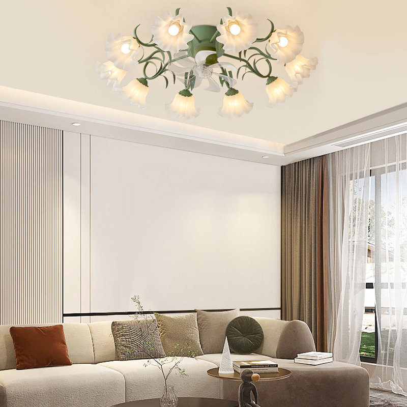41" Flower Ceiling Fan with Light and Remote Low Profile, Green