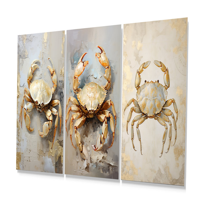 Minimalisme crabe, ensemble de 3 reproductions d'art mural en métal crabe, H 32 po x l 48 po