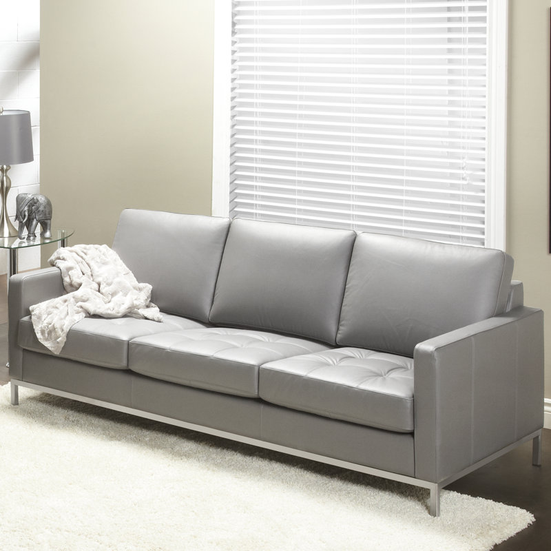 Corniche Upholstered 79'' Sofa, Slate Genuine Leather