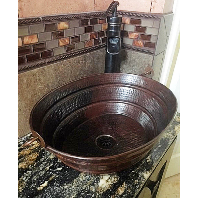 Lavabo de salle de bain ovale en cuivre 16 po, drain de marguerite inclus