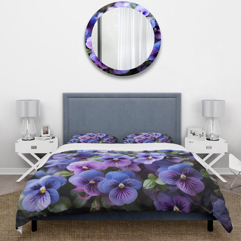 Ensemble de housse de couette en microfibre / polyester mauve Pansies, Housse de couette pour très grand lit et 2 très